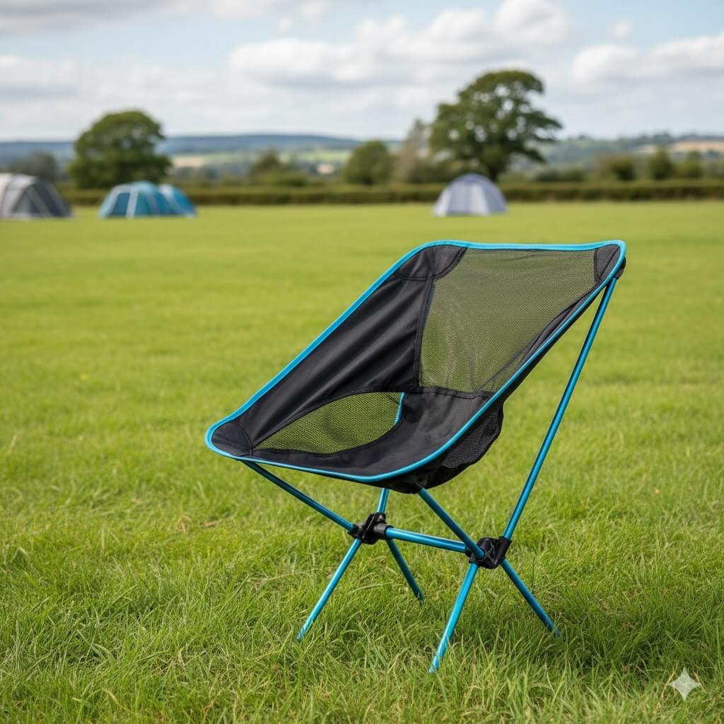 A compact folding TEIVUL camping chair.