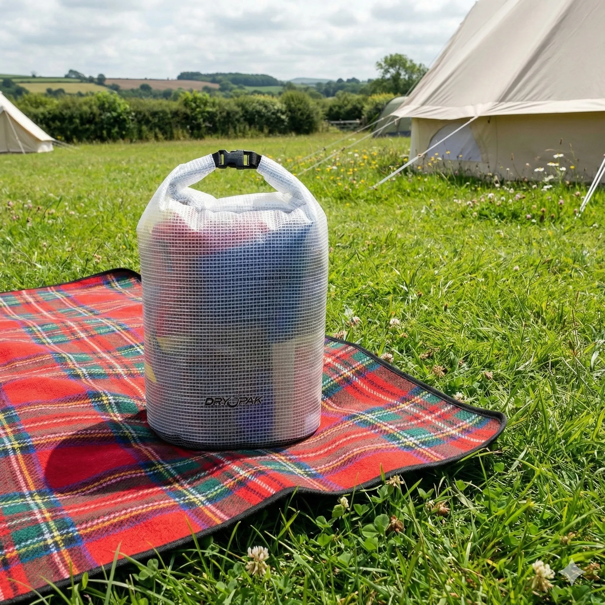 A dry bag with a clear window.
