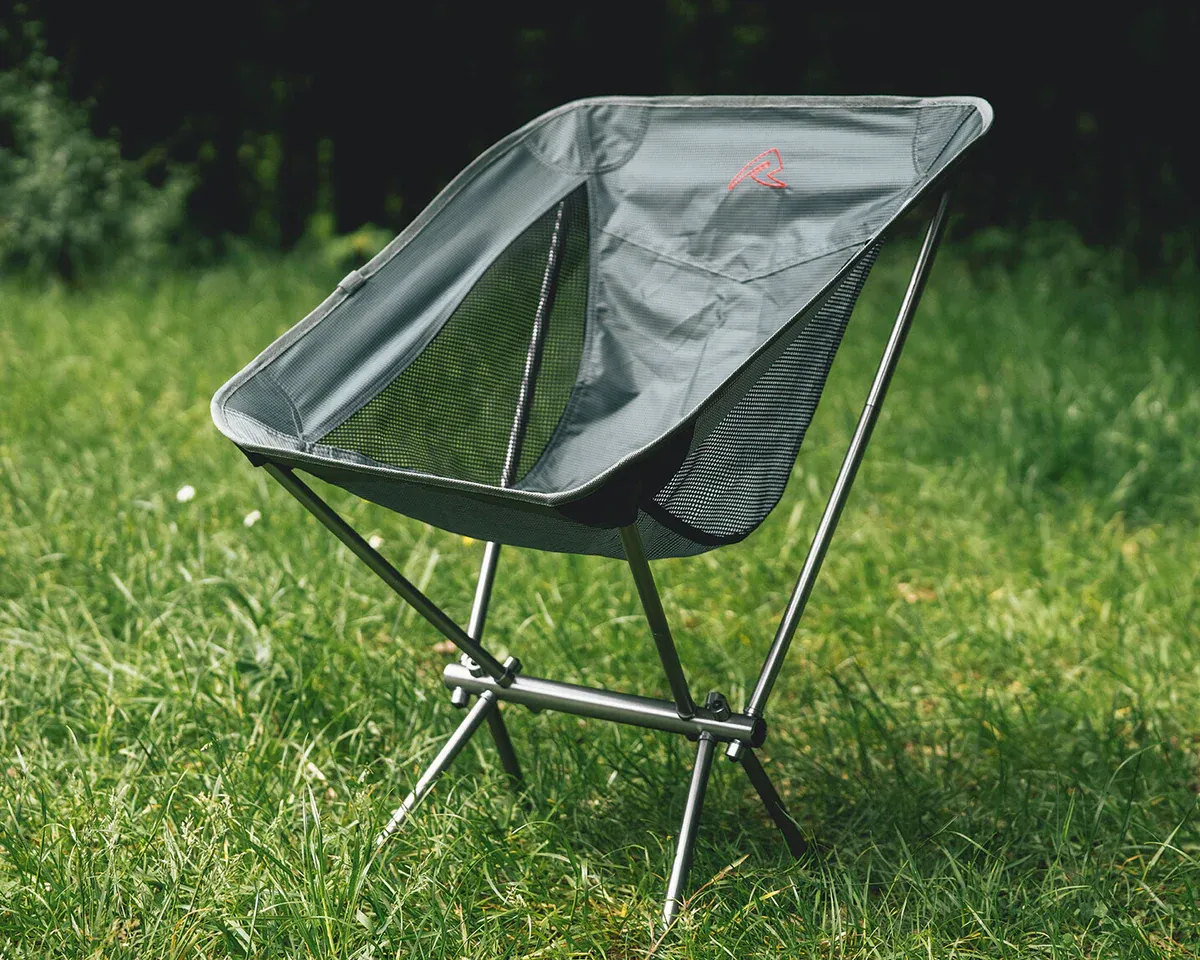 The Robens Pathfinder chair, an ultralight and very low-to-the-ground seat.