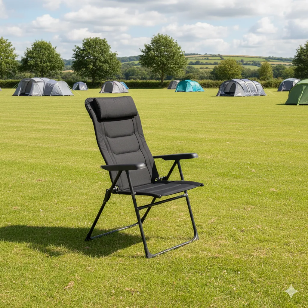 The Vango Hyde DLX Reclining Chair on campsite grass