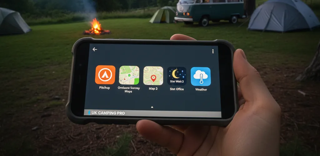 Smartphone showing camping apps