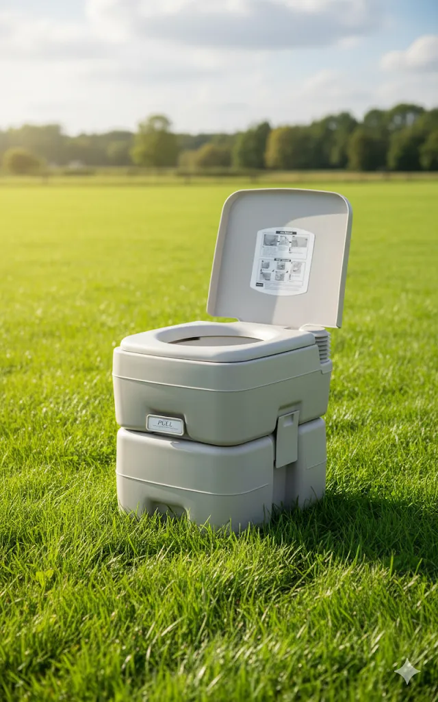 A discreet toilet tent at a campsite.