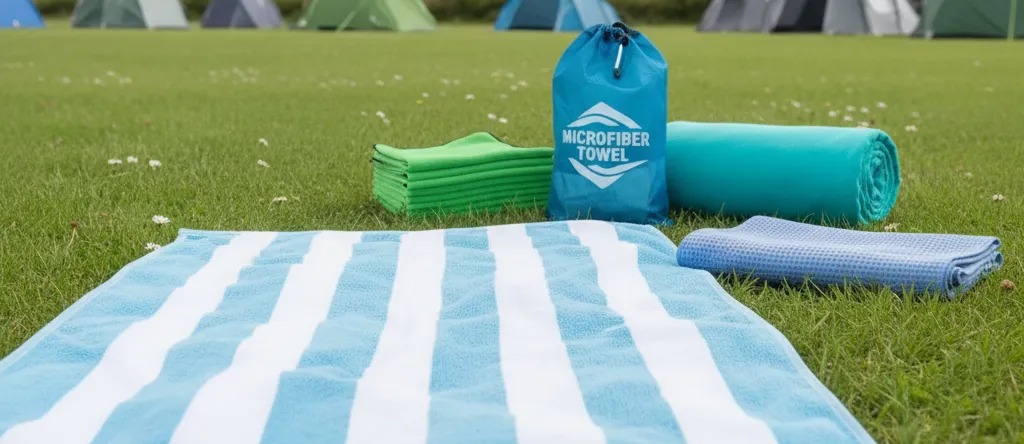 A bright blue microfibre towel hanging on a line.