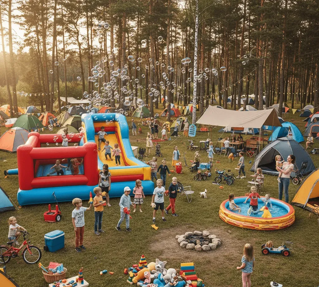 a scene showing free things to do on a camping trip