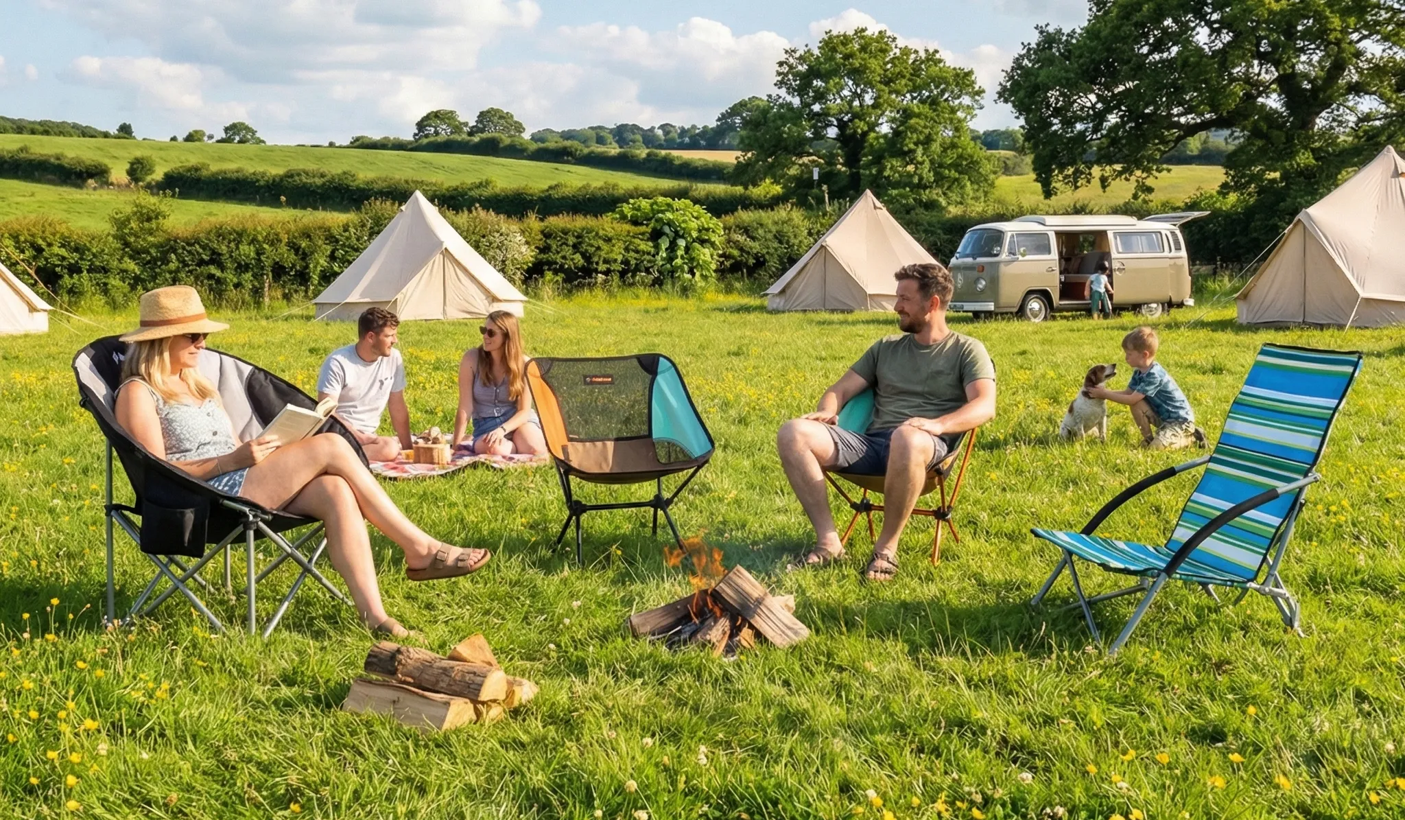 Camping chairs in a field