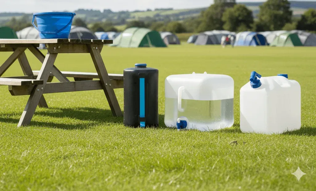 Camping water carriers on a campsite