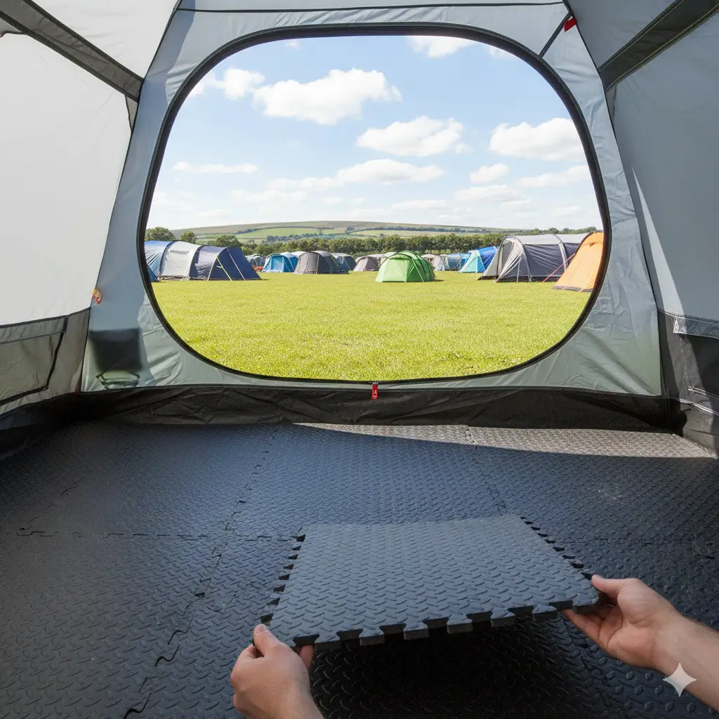 Colourful interlocking foam floor tiles.