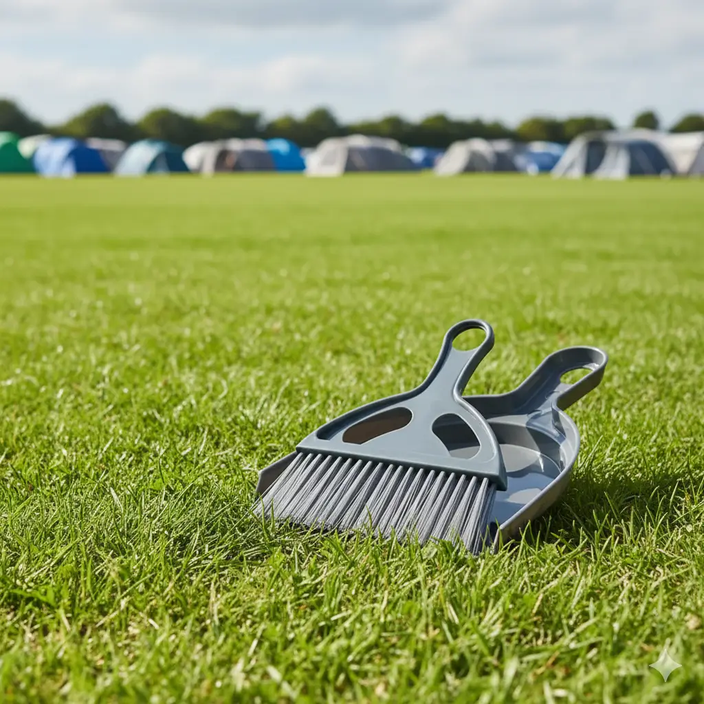 A small dustpan and brush set.